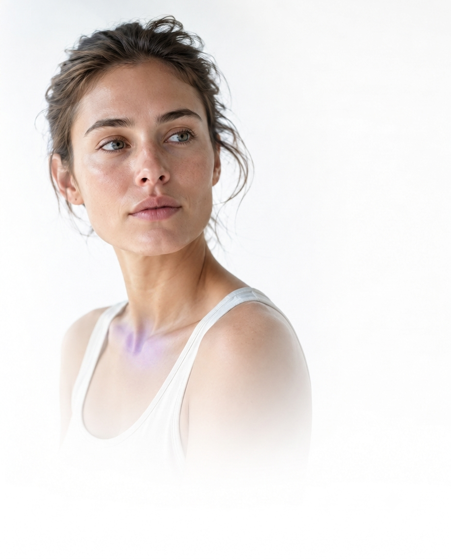 Campaign close — natural skin in soft light
